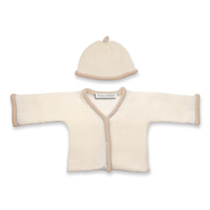 Anitas House Fine Merino Trim Cardigan And Hat 0-6Months / Beige Baby Clothing