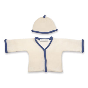 Anitas House Fine Merino Trim Cardigan And Hat 0-6Months / Denim Blue Baby Clothing