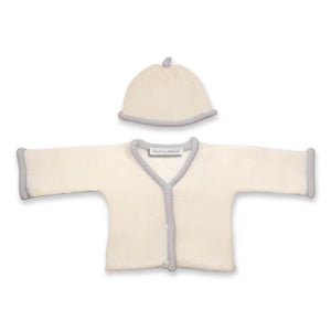 Anitas House Fine Merino Trim Cardigan And Hat 0-6Months / Grey Baby Clothing