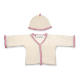 Anitas House Fine Merino Trim Cardigan And Hat 0-6Months / Pink Baby Clothing