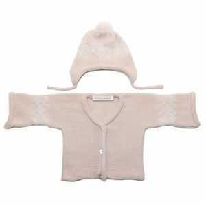 Anitas House Merino Snowflake Cardigan And Pom Hat 0-6Months / Beige Baby Clothing