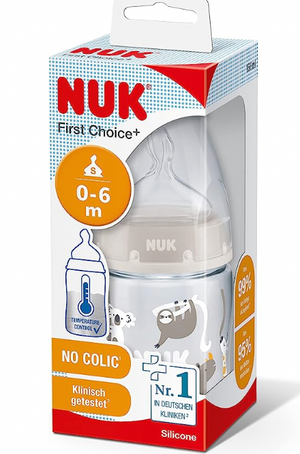 NUK First Choice+ Baby Bottle | 0-6 Months | Temperature Control Display | 150ml | Anti-Colic Valve | BPA Free | Silicone Teat |