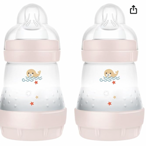 MAM Easy Start Self Sterilising Anti-Colic Baby Bottle 2 Pack (2 x160 ml) with Slow Flow MAM Teats Size 1 light pink