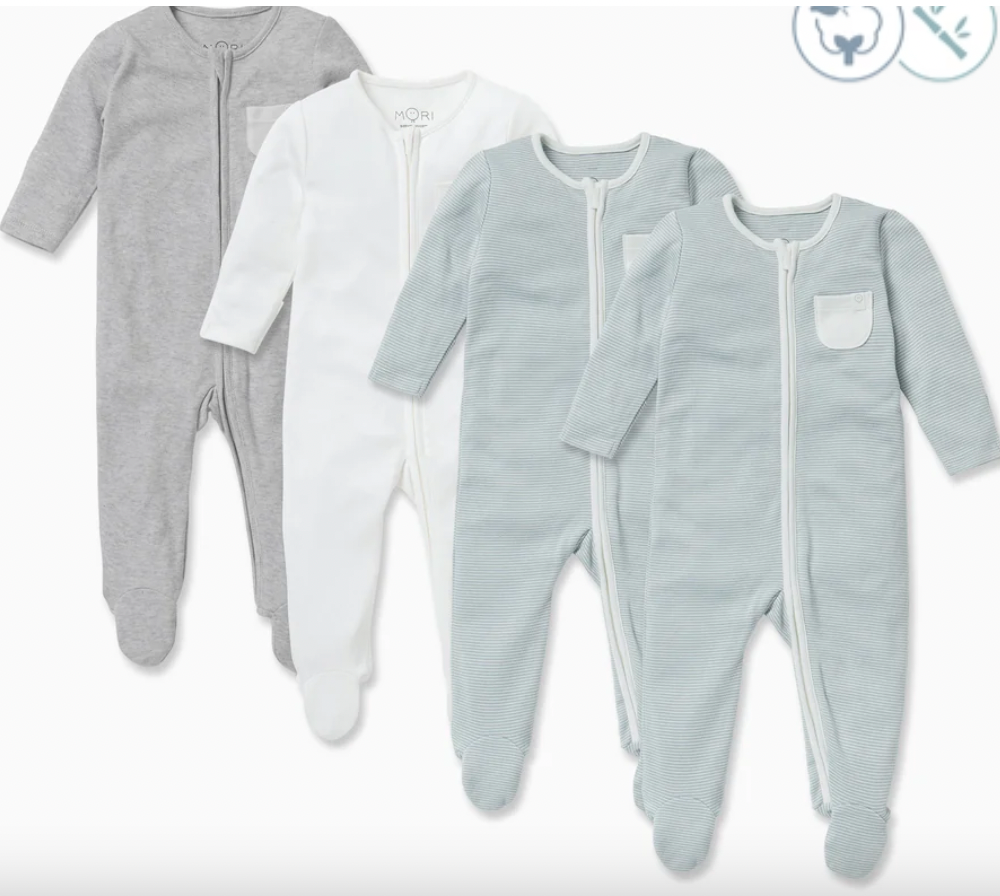 Mori Clever Zip Sleepsuit 4 Pack - Blue Stripe 0-3