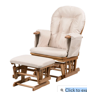 Haywood Reclining Nursing Chair and Footstool - Dark wood, beige fabric