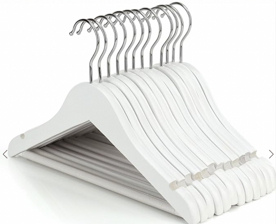 Wooden Hanger White without Pegs 12-pack