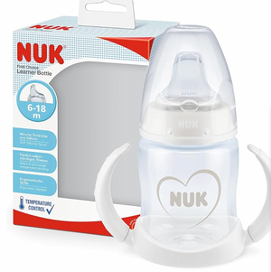 NUK First Choice Learner Cup Sippy Cup | 6-18 Months | Leak-Proof Silicone Spout | Anti-Colic Vent | BPA-Free | 150ml | White & Grey