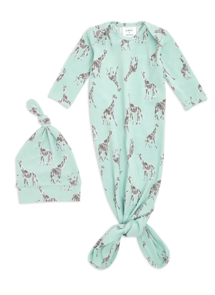 Aden + Anais - Comfort knit - newborn gift set knotted gown + infant hat 0-3m (GR)