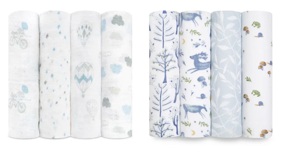 Aden & Anais Classic Swaddle 4-Pack Night Sky Reverie and Aden and Anais Organic Swaddles x 4 - Outdoors  (GR)