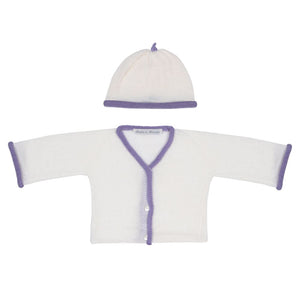 Anitas House Fine Merino Trim Cardigan And Hat 0-6M / Special Edition Purple Baby Clothing