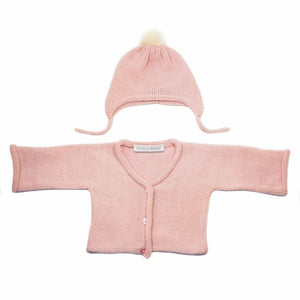 Anitas House Merino Cardigan And Pom Hat 0-6Months / Pink Baby Clothing
