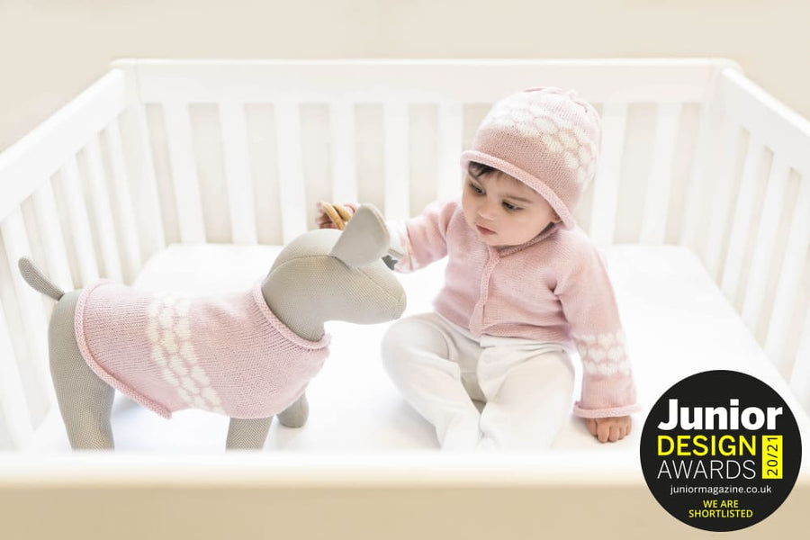 Anitas House Merino Hearts Cardigan And Hat 0-6Months / Pink With Ivory Baby Clothing