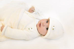 Anitas House Merino Rosebuds Cardigan And Hat Ivory / 0-6M Baby Clothing