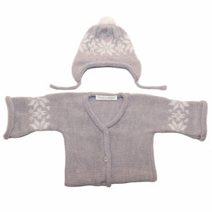 Anitas House Merino Snowflake Cardigan And Pom Hat 0-6Months / Grey Baby Clothing