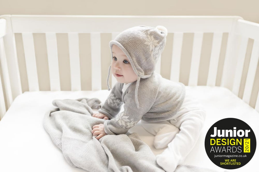 Anitas House Merino Snowflake Cardigan And Pom Hat 0-6Months / Grey Baby Clothing